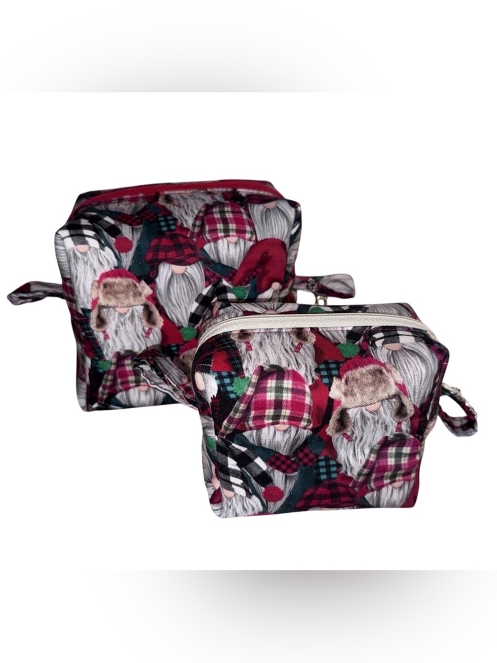 Boxy Makeup Bag Gnome Christmas Lumberjack Theme Set Of 2 Handmade Bags